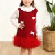 thumbnail image 5 of Vestido de niña de punto con cuello redondo y manga larga, color liso, estilo clásico infantil, con falda de flores y cuello de hoja, de poliéster., 5 of 7
