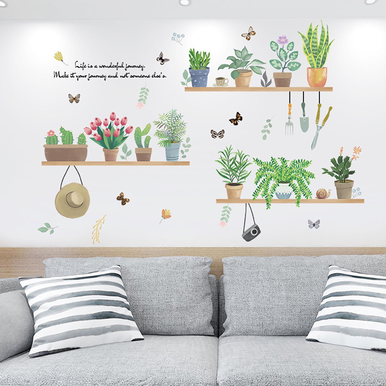 Cactus Wall Sticker Cartoon Potted Green Plants Wall Decal Removable DIY Cactus Bonsai Sticker Family Mural Decal Decorative Wall Art for Girls Bedroom Nursery Room Sofa Background Wall Decoration 