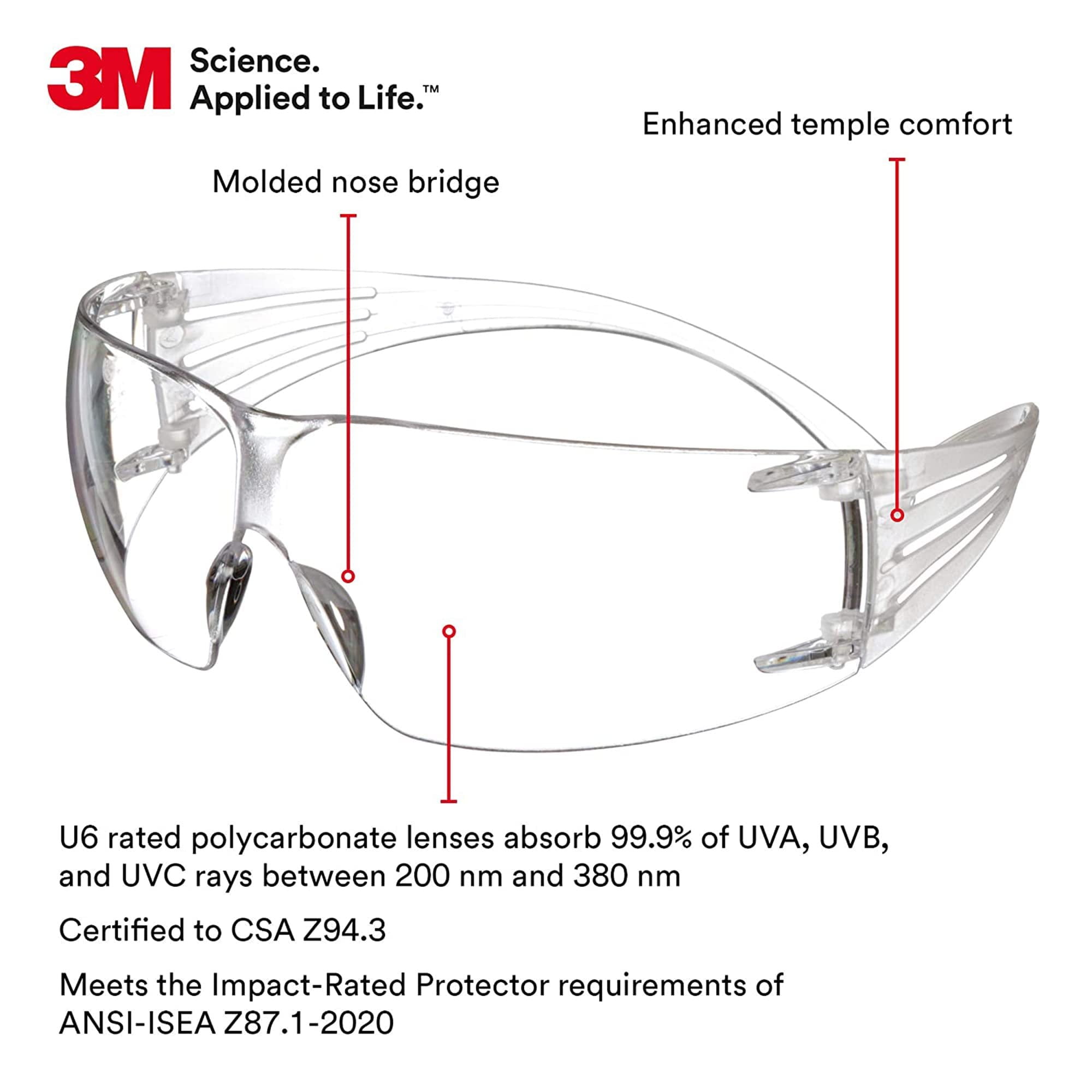 SecureFit™ 200 Series Safety Glasses, Frameless/Wrap-Around, Clear, Anti-Fog/Anti-Scratch