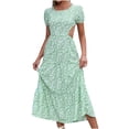 thumbnail image 2 of Pompotops Mode Femmes Casual Impression Sexy Col Rond Manches Courtes Robe Longue Sans Dos, 2 of 8