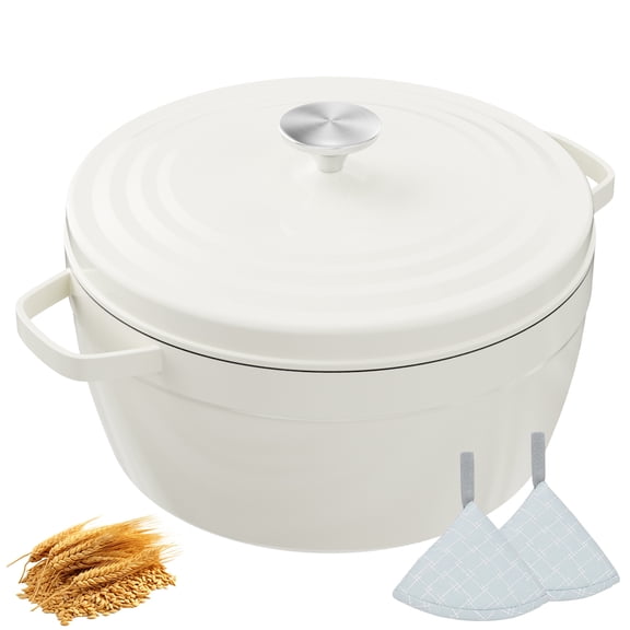 GPED 5.5QT Cast Iron Dutch Oven Pot, Non Stick Dutch Oven with Lid & Cotton Potholders,Heavy-Duty Skillet Cookware Pot for Braising, Stews, Roasting, Baking