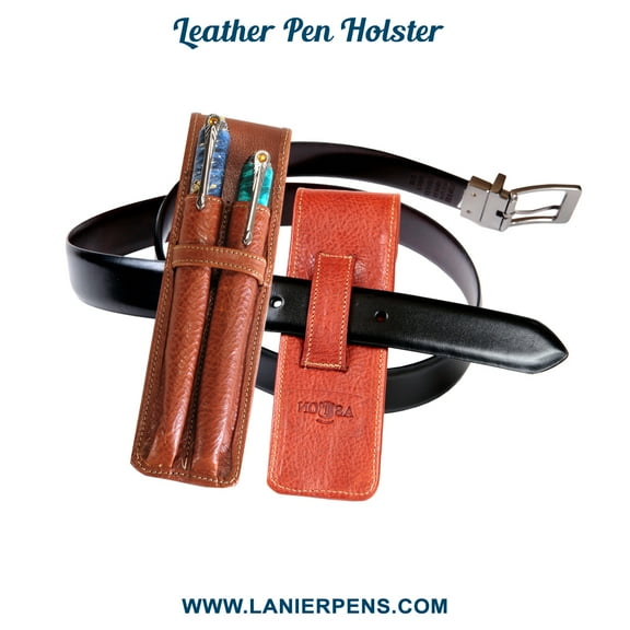 Aston Leather Double Pen Holster - Two Pen Leather Case Tan