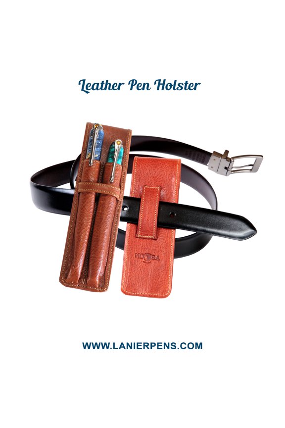 Aston Leather Double Pen Holster - Two Pen Leather Case Tan