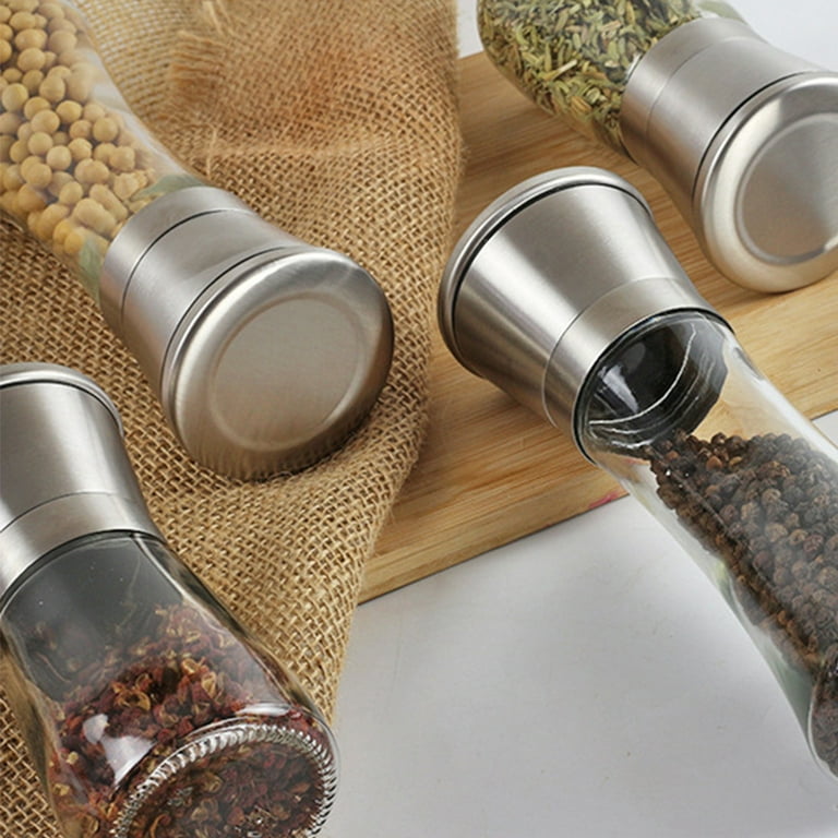Salt and Pepper Grinder Set - Adjustable Stainless Steel Spice Ceramic  Grinders Mill Shaker for Kitchen Table - Stainless Steel color