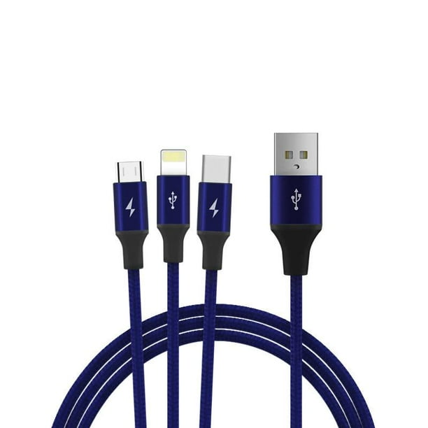3 in 1 Micro USB/USB Type C/Lightning Fast Charger Sync Cable 3A Nylon