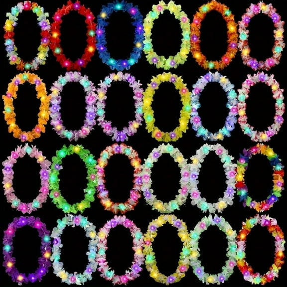 REZJSWFSMMJ 26 Pcs Light up Hawaiian Leis Tropical LED Glow Necklaces for Luau Party Artificial Rainbow Lei for Adult Carnival Beach Wedding Masquerade (Multicolor)