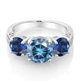 thumbnail image 4 of Gem Stone King 3.90 Cttw Round Persian Blue Moissanite and Blue Created Sapphire 3-Stone Ring for Women | 925 Sterling Silver | Three Stone Wedding Engagement Anniversary Promise Ring for Women, 4 of 6