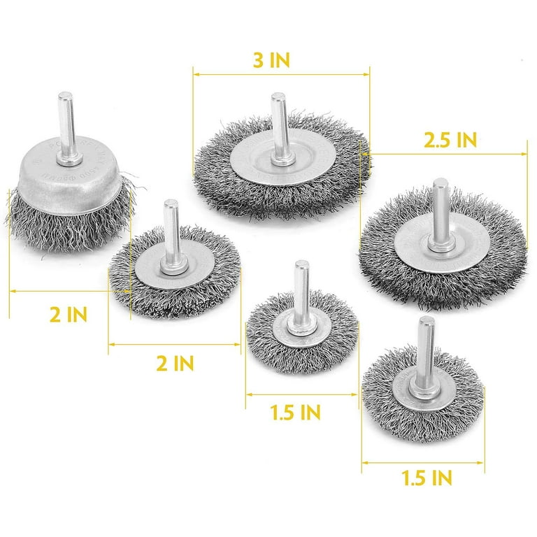 6 Pcs Wire Wheel Cup Brush Set,1/4In Round Shank Wire Brush for Drill  Attachment, for Cleaning Rust, Stripping and Abrasive