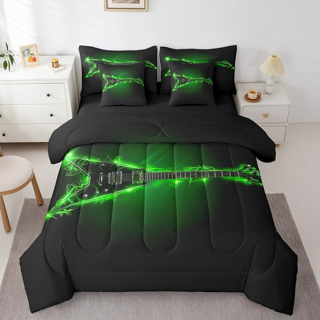 YST Ensemble de Couette Guitare Électrique, 7 Pcs, Thème Musical, Grand, Flamme Verte Réversible