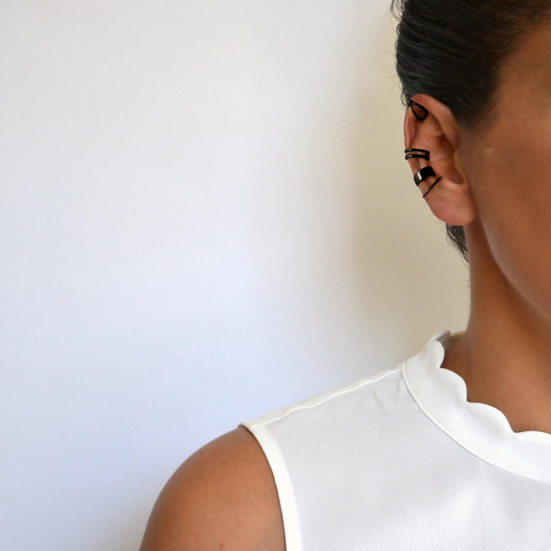 Chic & Artsy Ear Cuffs 925 Sterling Silver Black Ear Cuffs Set Fake Ear Cuffs Non Piercing Ear Conch Clip on Cartilage Earrings for Women Men | 4 Various Styles