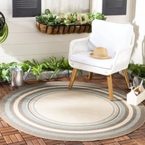 Safavieh Courtyard Phoebe Bordered Indoor/Outdoor Area Rug, Beige/Blue, 5'3" x 5'3" Round