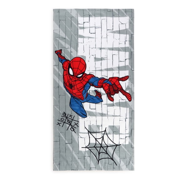 Spider-Man Marvel Brick Wall Kids Beach Towel, Cotton, Grey, Marvel, 28" x 58"
