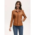 thumbnail image 4 of Faux Leather Jacket for Women Motorcycle Fashion Zip Up Coat Trendy Going Out Jackets Camel M, 4 of 10
