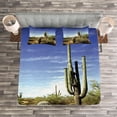thumbnail image 3 of Ambesonne Landscape Quilted Bedspread Set 3 Pcs, Cactus Spined Leaves, King Size, Blue Green, 3 of 3
