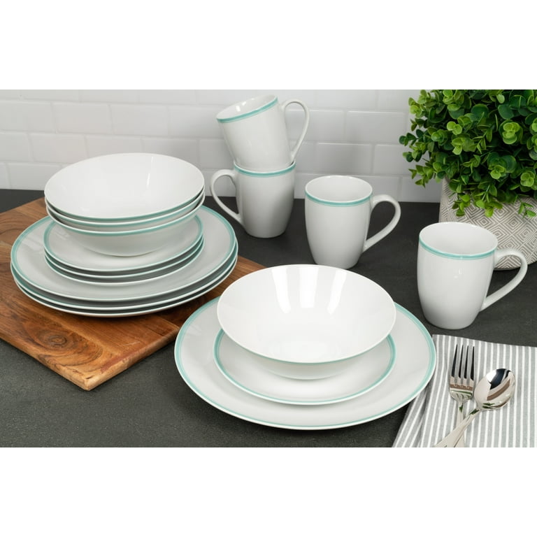 10 Strawberry Street Simply Coupe 16 Piece Ceramic Dinnerware Set Seafoam Green Walmart