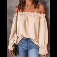 thumbnail image 4 of Blusa Informal Holgada de con Hombros Descubiertos y Volantes de Larga para Mujer. Albaricoque L, 4 of 7