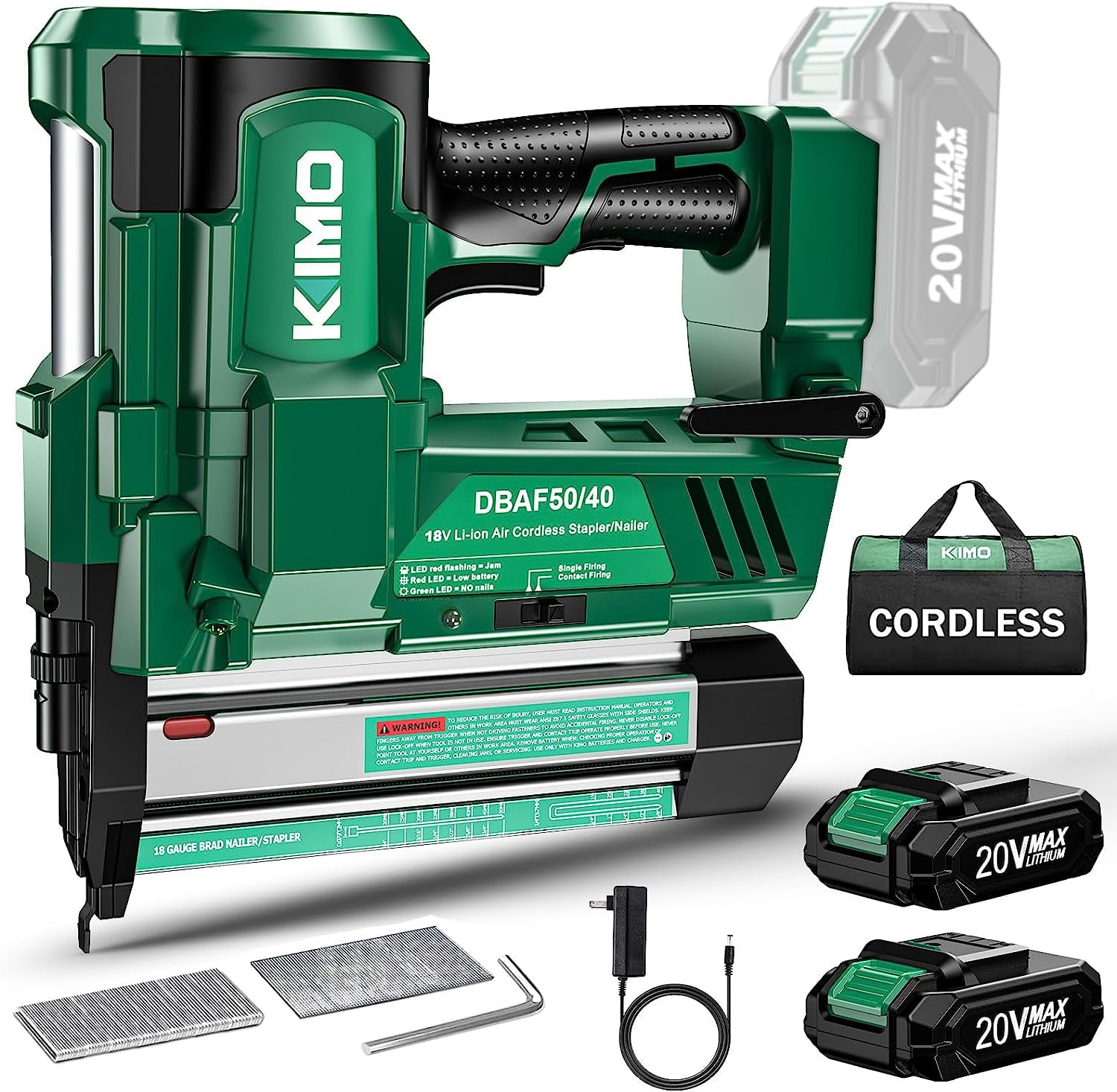 KIMO 18 Gauge Nail Gun Battery Powered w/ 2 X 2.0 Battery & Charger, 2