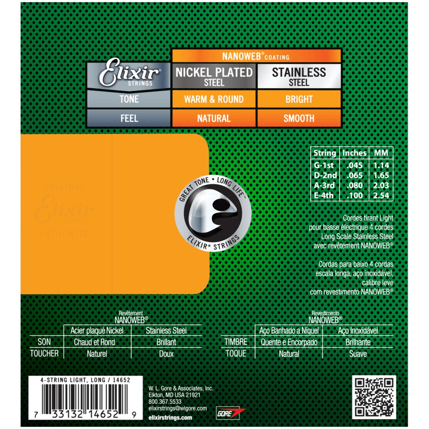 Elixir Stainless Steel Nanoweb Bass Guitar Strings