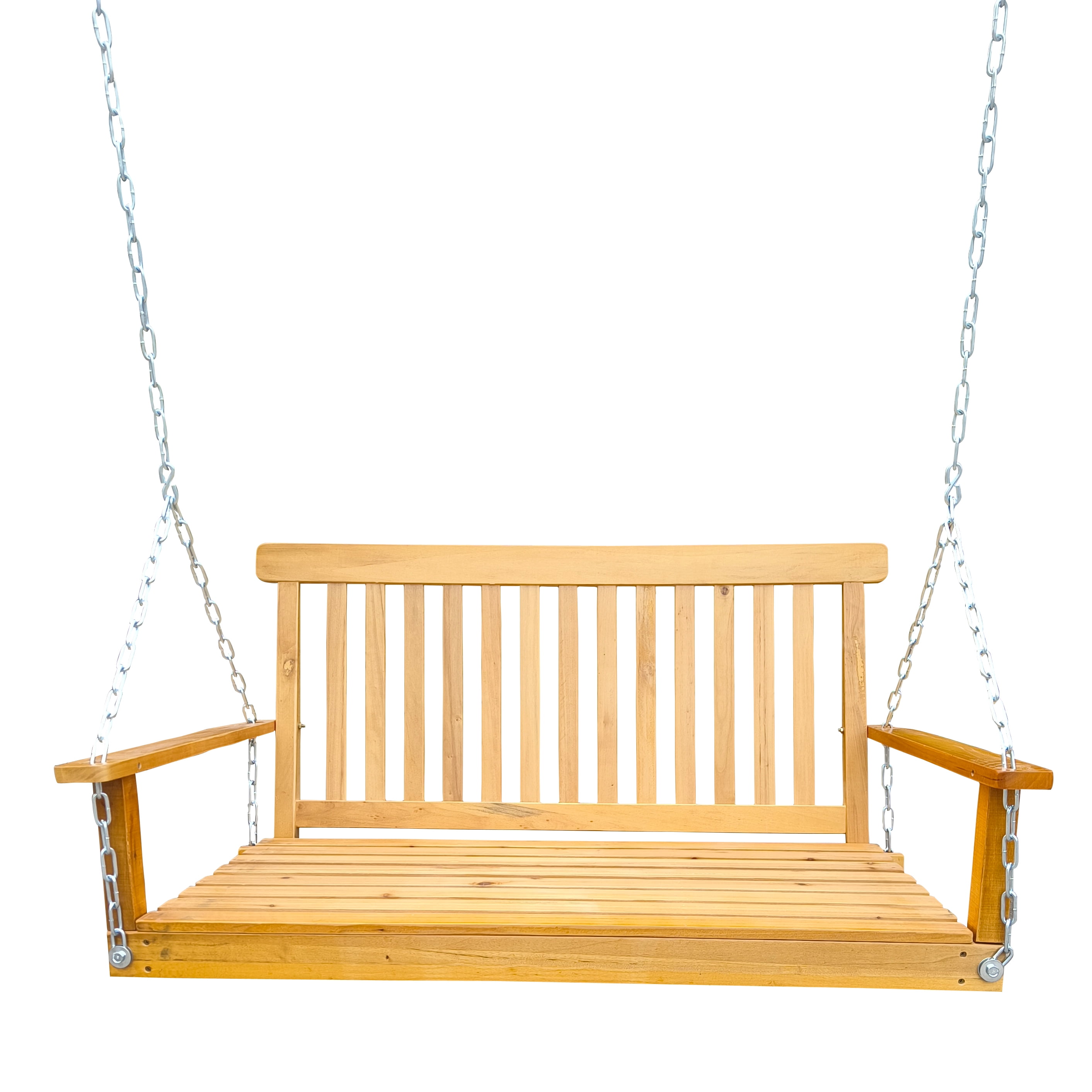 Hanging Porch Swing, Wooden Bench Swing with Armrests and Hanging Chains for Yard Garden Patio, Teak