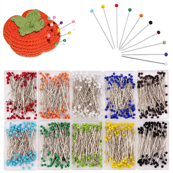 1000PCS Sewing Pins Straight Pin for Fabric, Glass Ball Head Quilting Pins Long 1.5inch, Multicolor Corsage Stick Pin for Dressmaker, Jewelry DIY Decoration, Craft and Sewing Project