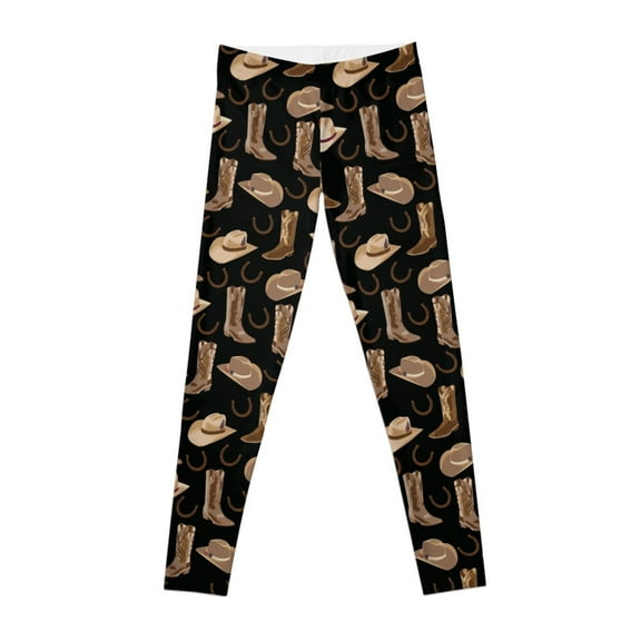 Western Boots and Cowboy Cowgirl Hats on Black Leggings gym womans Female legging pants Womens Leggings