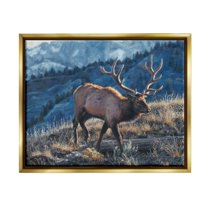 Stupell Industries Cross Country Elk Mountain View Animals & Insects Painting Gold Floater Framed Art Print Wall Art