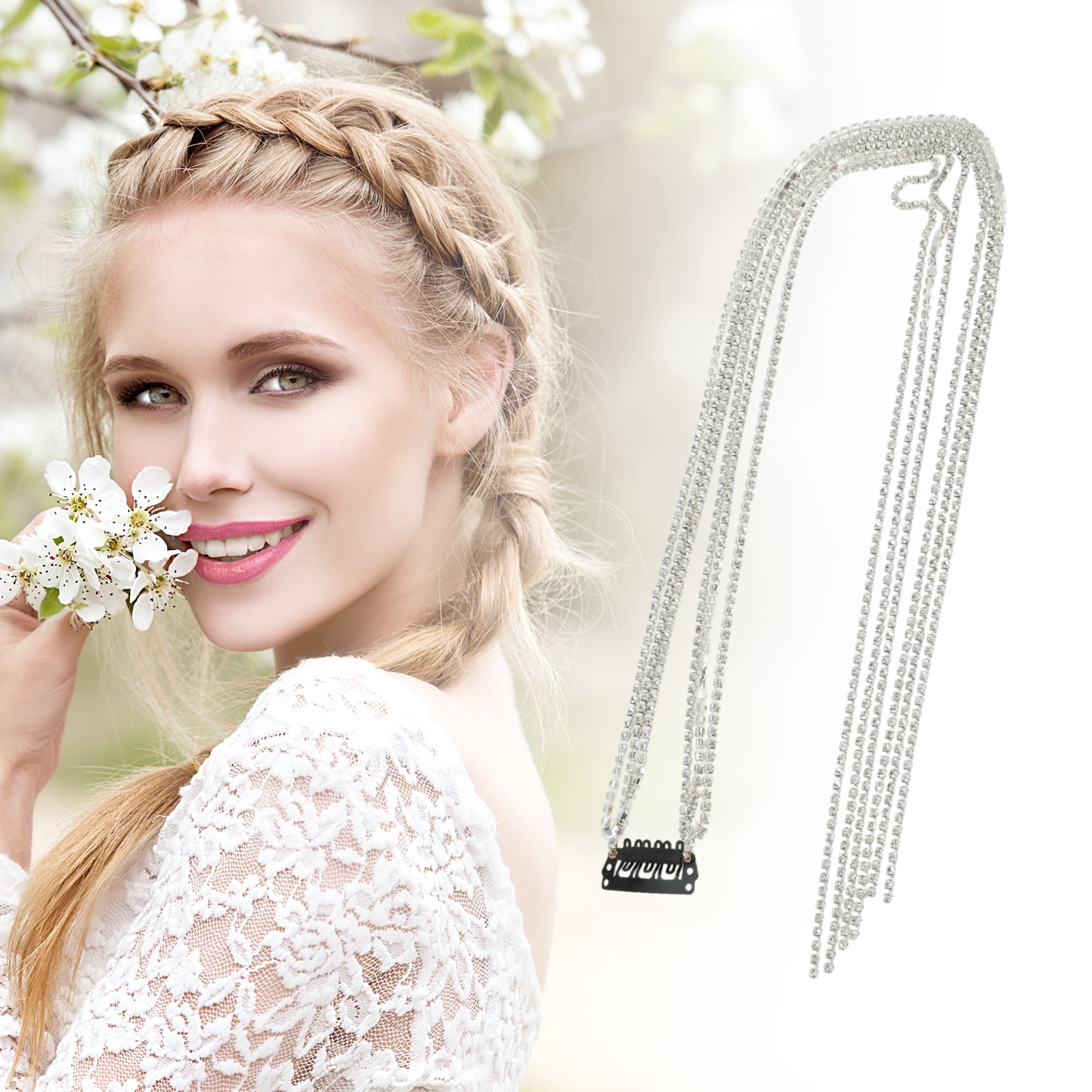 Unique Bargains Rhinestone Braided Hair Chain 1 Pc Silver Tone [Style 3 Rhinestone]