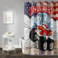thumbnail image 2 of Monster Truck Shower Curtain, American Flag Truck Bath Curtain for Boys,Red Truck Car Bathroom Decor Waterproof Fabric 36" W*72" H Inch with 12 Plastic Hooks, 2 of 6