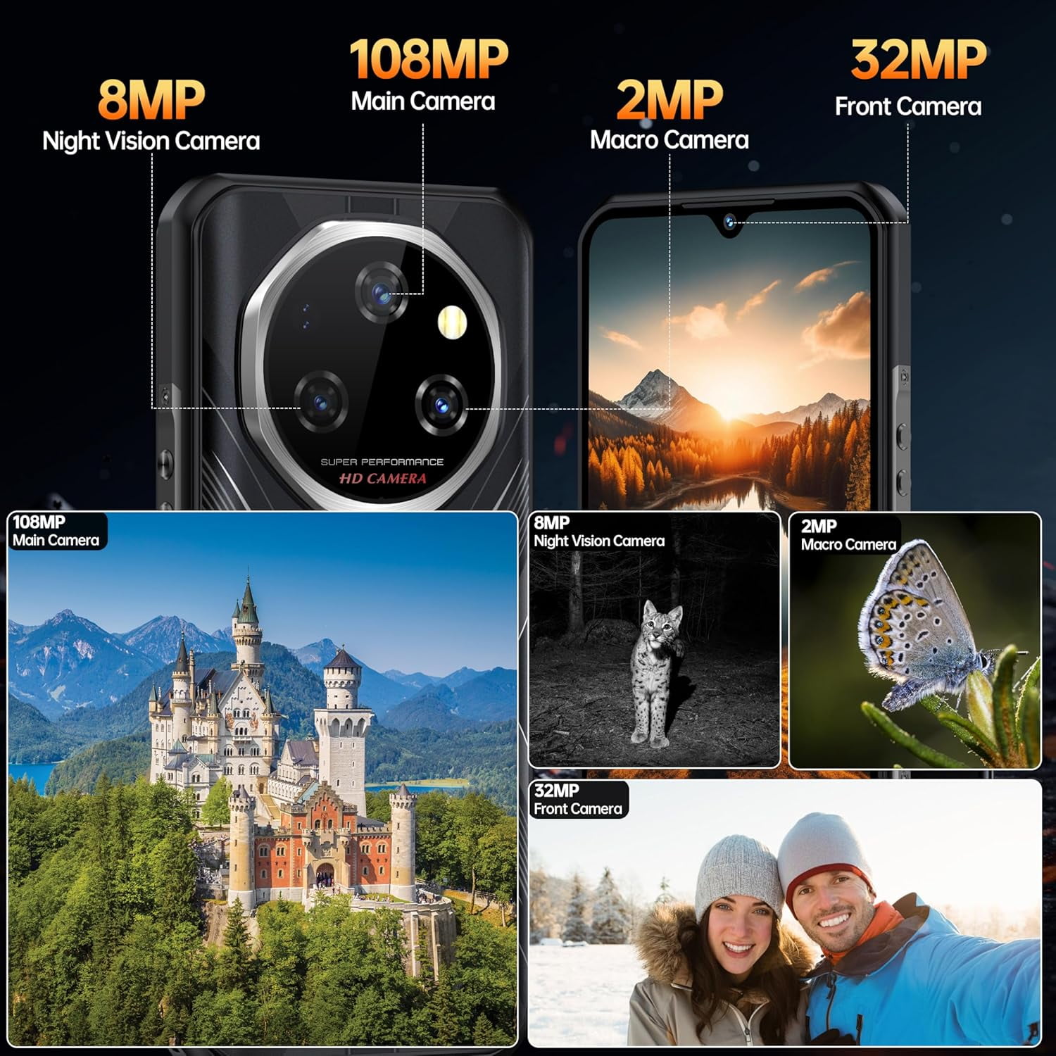 OUKITEL WP55 Pro 5G Rugged Smartphone Unlocked Android 15-48GB+512GB/2TB Rugged Cellphones, 6.6''FHD+Display 108MP Rear Camera 11000mAh(33w) Battery Waterproof Mobile Phone, IP68/IP69K/NFC