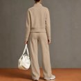 thumbnail image 4 of Women's 2 Piece Outfits Casual Lapel Half Zip Sweatshirts and Wide Leg Pants Tracksuit Sets, 4 of 4
