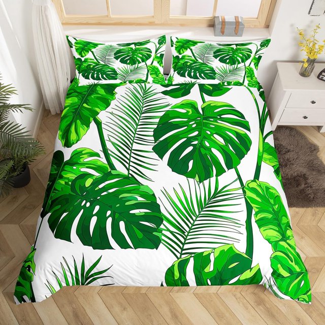 Funda Nórdica King Size para Niños Niñas,Lujoso Estampado Decorativo Hoja de Palma