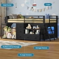 thumbnail image 4 of Low Loft Bed Twin Size with 5 Storage Drawers, Bookcase, LED Lights and Stuffed Animal Organizer, Metal Loft Bed with 13" H Safety Guardrail, Inclined Ladder and Under-Bed Play Space, Black, 4 of 8