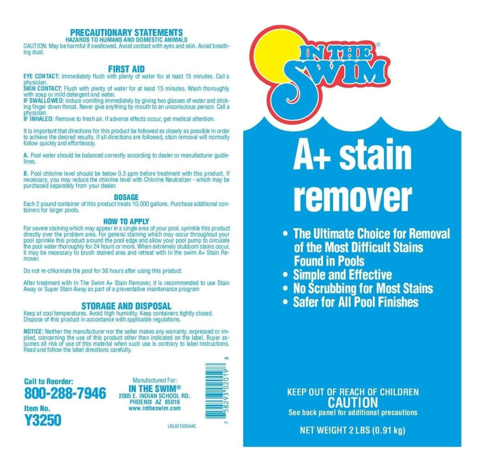 A+ Pool Stain Remover - 100% Ascorbic Acid - Professional-Grade Metal & Organic Stain Treatment - 2 Pound
