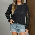 thumbnail image 3 of Casual Sweaters Womens Lace Patchwork Long Puff Sleeve Round Neck Mesh Hollow Out Knitted Tops Solid Pullover Shirts, 3 of 5