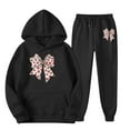 thumbnail image 4 of HOWPAY Sweatsuits Women 2 Piece Outfit Long Sleeve Bow Printed Valentines Hooded Pullovers Tops and Jogger Sweatpants Sets Lightweight Soft Lounge Sets Black L, 4 of 4