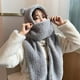 thumbnail image 5 of Bufanda de invierno de una pieza con capucha para padres e hijos, lindas orejas de oso, gorro acolchado cálido, bufanda y guantes, conjunto de tres piezas, 5 of 5
