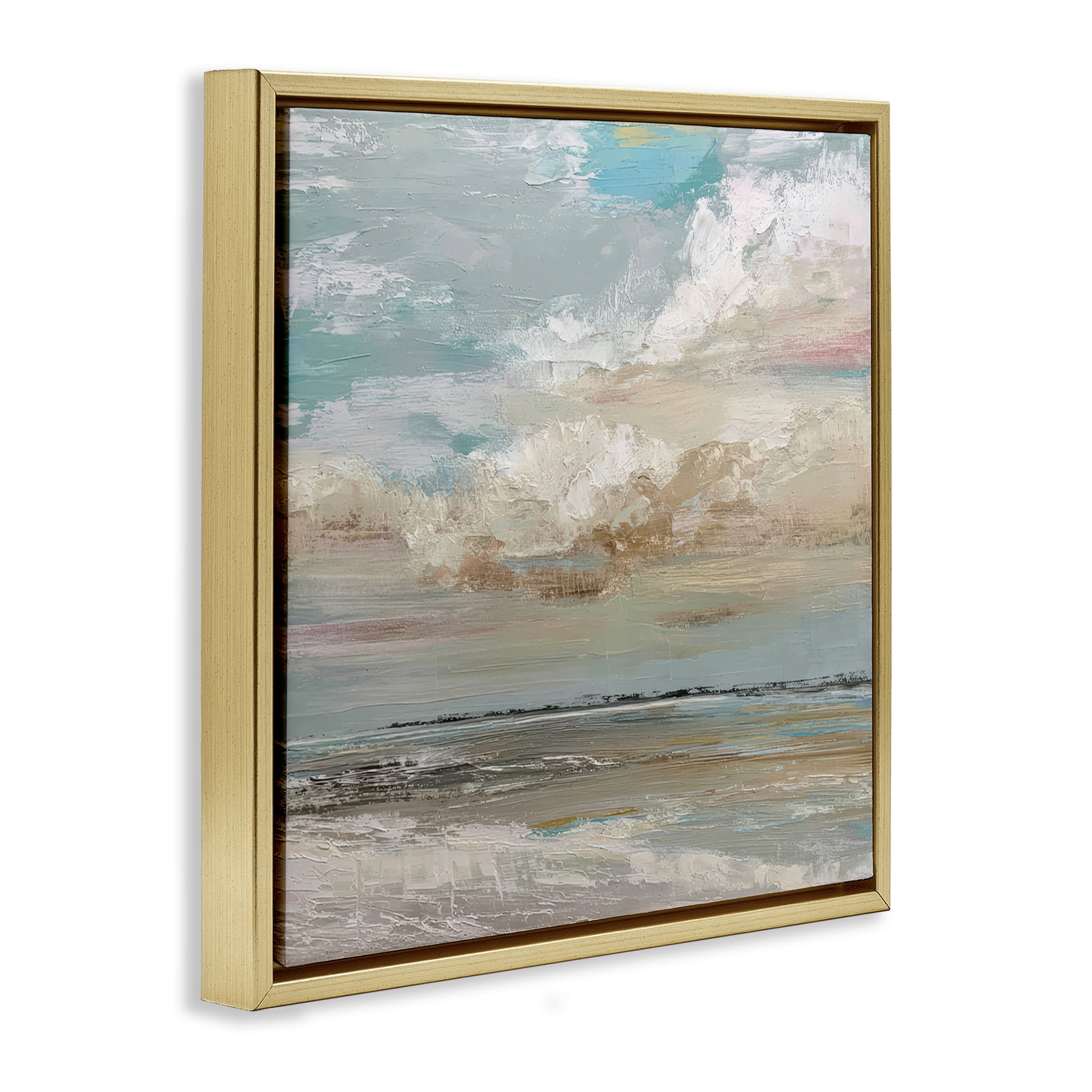 Stupell Industries Cloudy Beach Brushstrokes Gold Framed Floater Canvas Wall Art, design by Kim Curinga