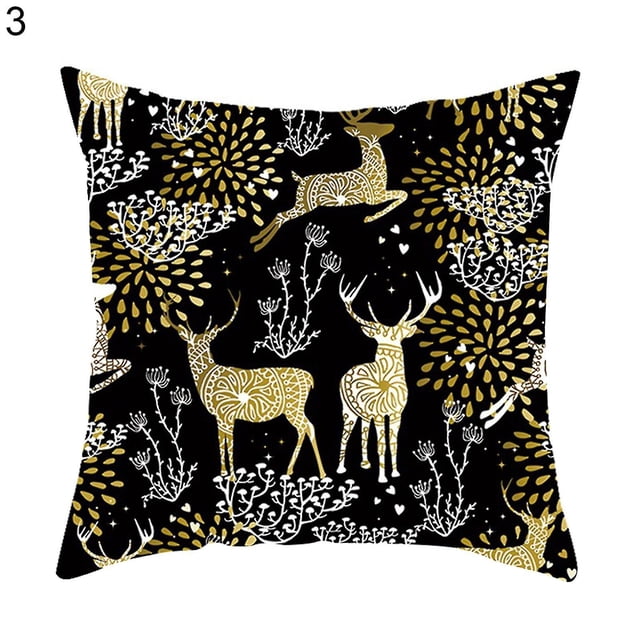 Funda de almohada con estampado de ciervos, funda de cojín de poliéster decorativa elástica para el hogar