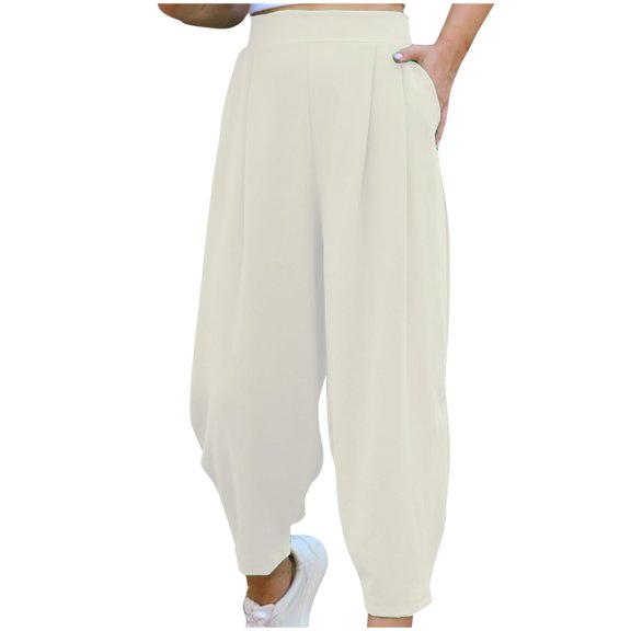 Inleife Womens Summer Pants 2025 Trendy, Casual Elastic Waist Women New Fashion Solid Pocket Pants Full Length Pants