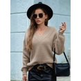 thumbnail image 6 of Female Long Sleeve V Neck Pullover Sweater Oversized Chunky Knitted Loose Jumper Sweaters Khaki S, 6 of 8