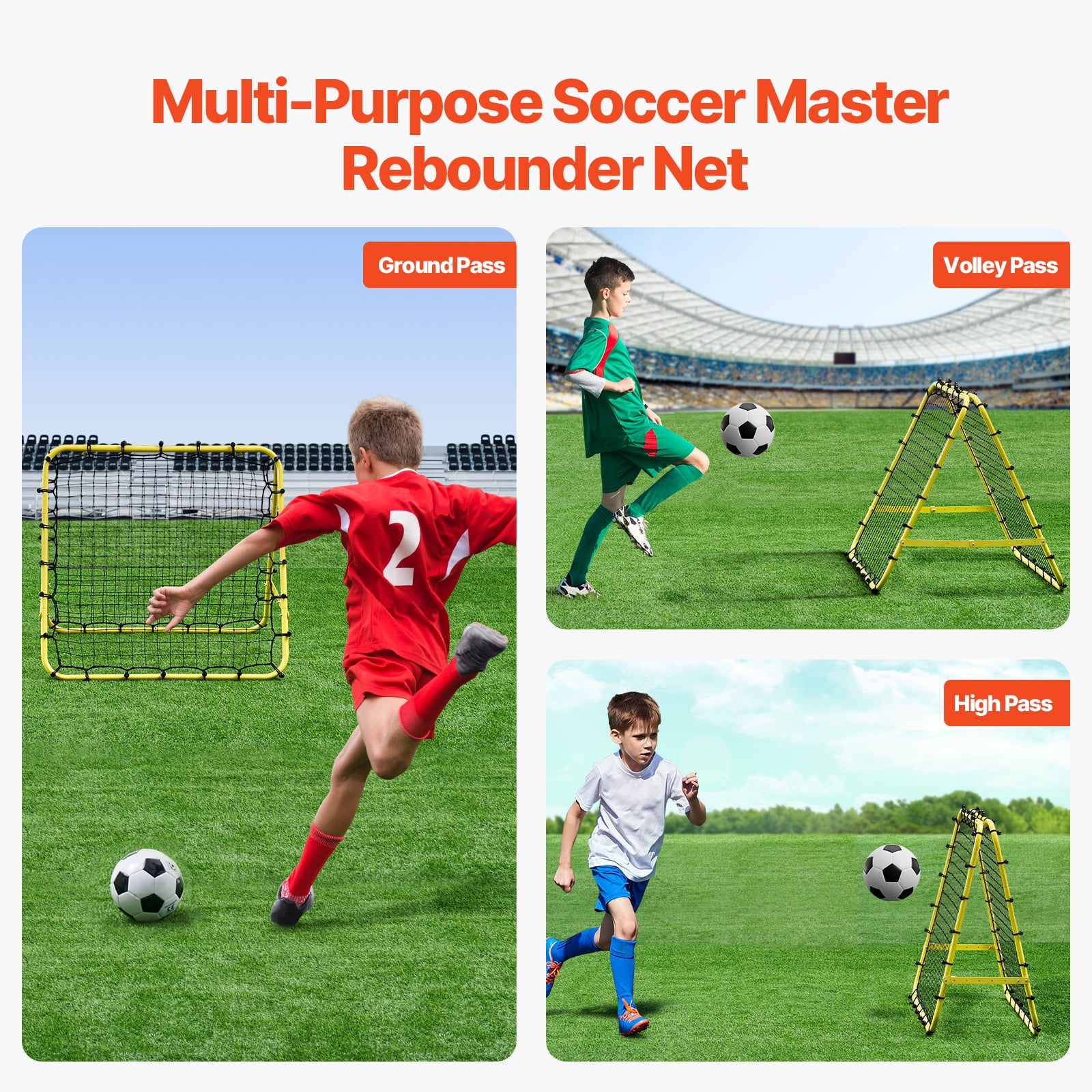 KFFKFF Football Bounce Back Net, 40"x35"x37" Compact Soccer Training Presents, Completely Flexible Angles Goal Mesh, Tools & Gear for Children, Adolescents & All Ages