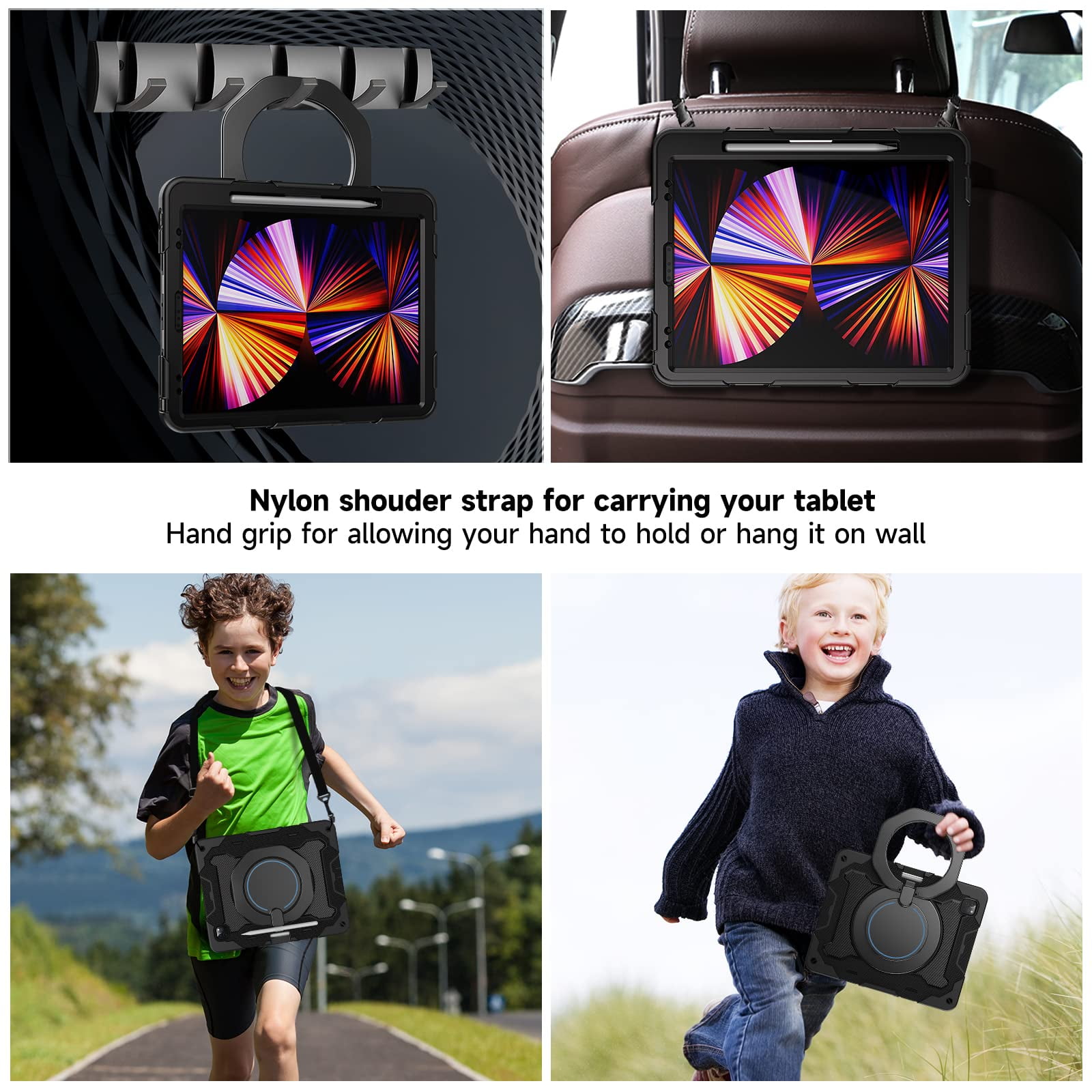 ROISKIN for iPad Pro 12.9 inch Case (6th/5th/4th/3rd generation)with Screen Protector for Kids, 360 Kickstand,Handle, Pencil Holder,Shoulder Strap Heavy Duty Rugged 12.9 iPad Case