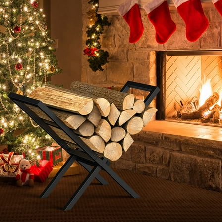 X-Shaped Firewood Rack, Metal Log Storage Stand for Indoor Fireplace, Outdoor Patio & Camping