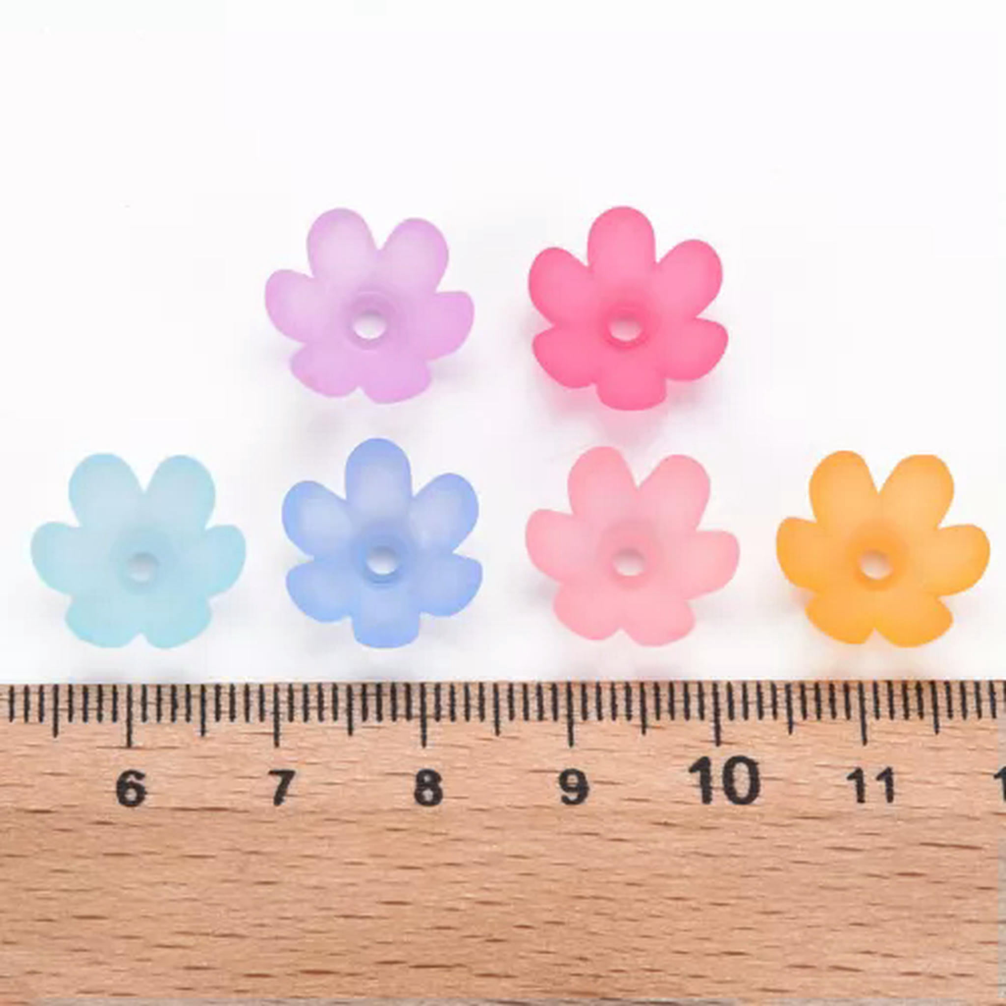 EOEMY 500 G Frosted 6-Petal Flower Acrylic Bead Caps Crafts For Jewelry Making 14X6mm-Random Mixed Color
