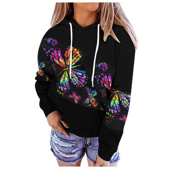 Robe Chandail Tunique Femme Femme Chandail à Capuchon Décontracté Chandails pour Femmes Légers Chandails à Capuchon pour Femmes Chandails à Capuchon à Fermeture Éclair Chandail à Capuchon à Manches Longues à Imprimé Patchwork pour Femme Décontracté Blou Noir m