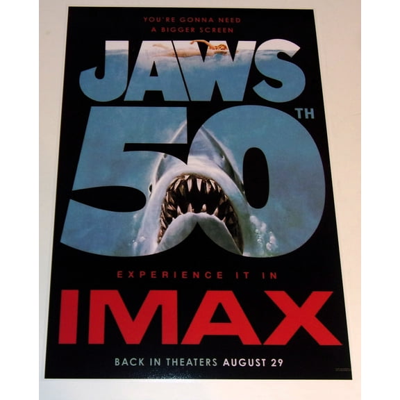 JAWS (1975) Film Steven Spielberg 2025 IMAX Poster - 50th Anniversary Art 19"x13" Shark and Swimmer