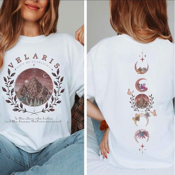 Camiseta de dos lados Velaris, camisetas de libro de ACOTAR del tatuaje de Feyre, camisetas Vintage de manga corta para hombres y mujeres, camisetas SJM Merch