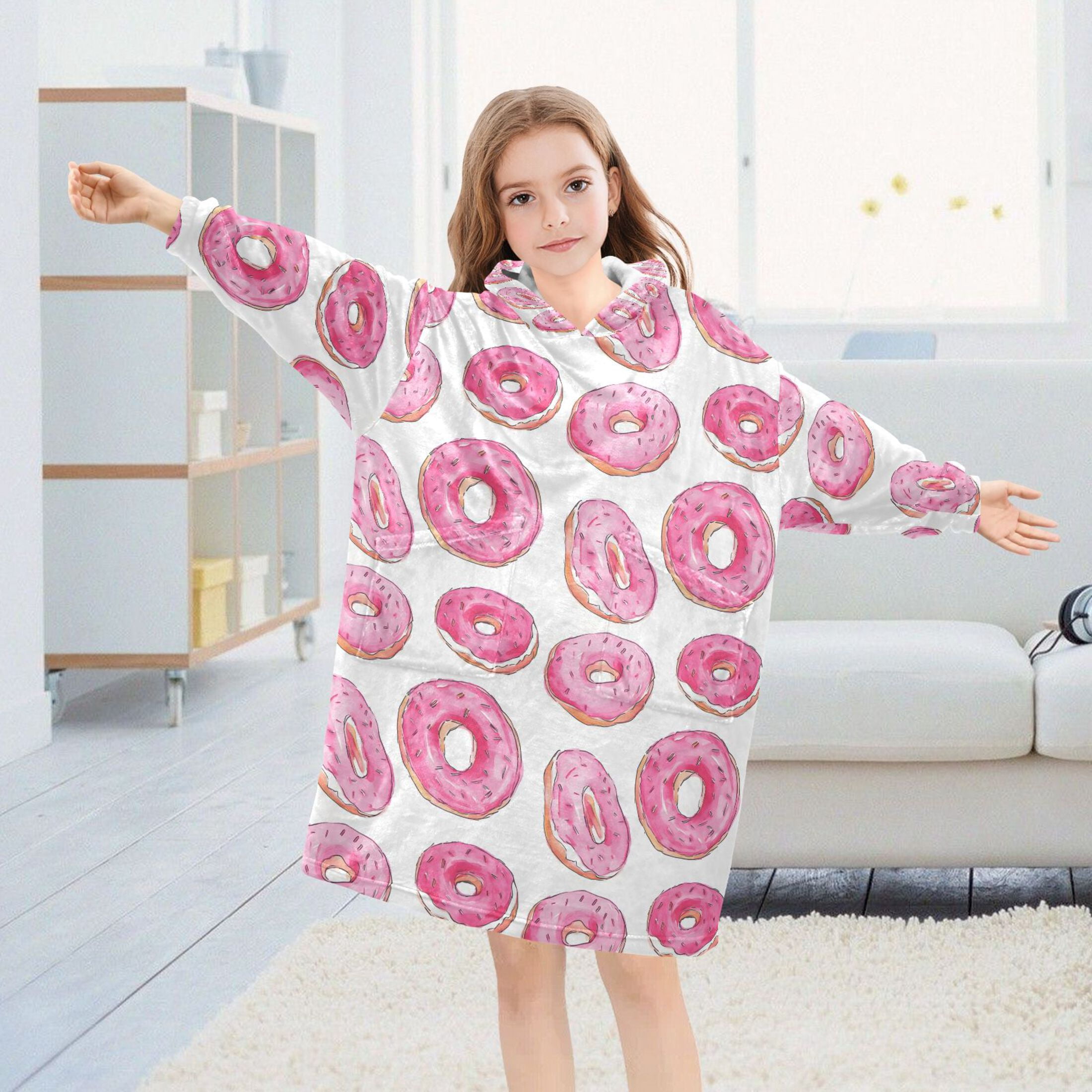 joogoo Blanket Hoodie for Donut Pattern Oversize Sweatshirt 3-14 YR L