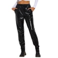 thumbnail image 1 of Pantalones metálicos holográficos brillantes de cintura alta para fiesta de mujeres INSPIRE CHIC M Negro, 1 of 6