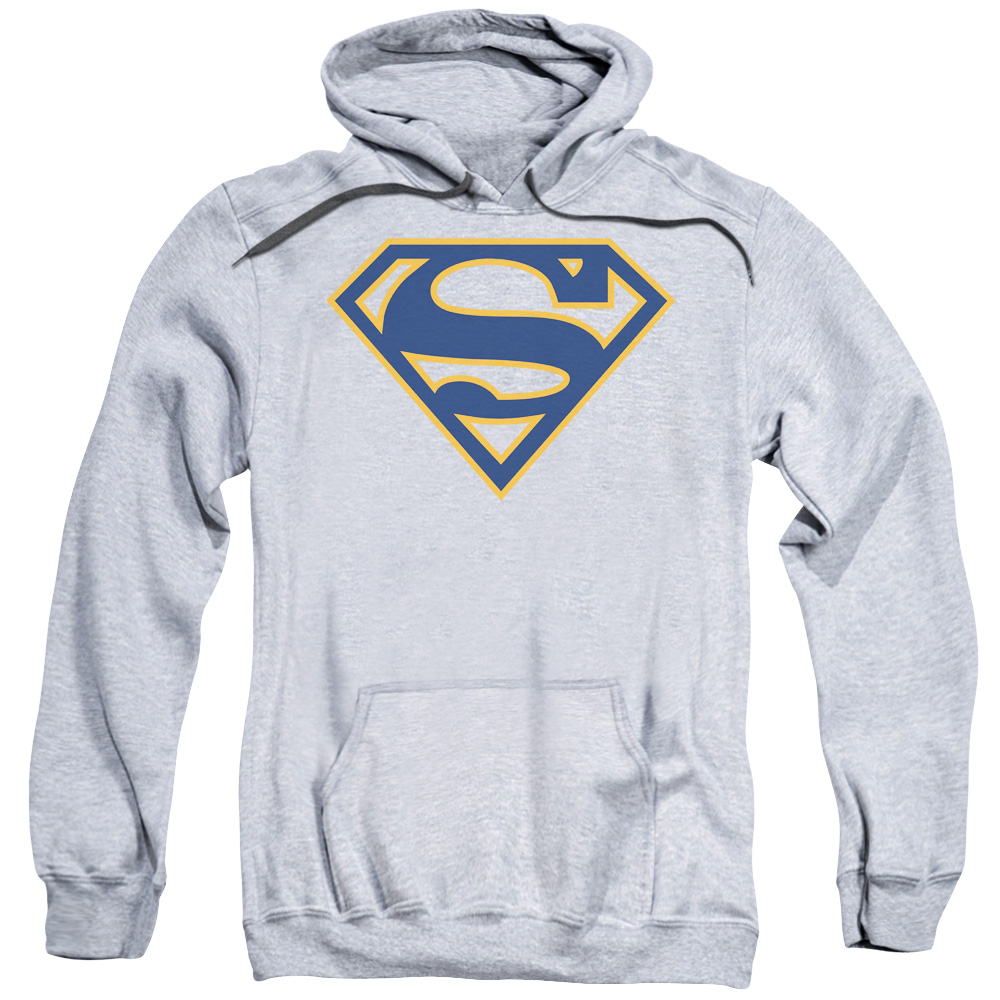 Superman Navy &Amp; Orange Shield Adult Pullover Hoodie Sweatshirt Athletic Heather
